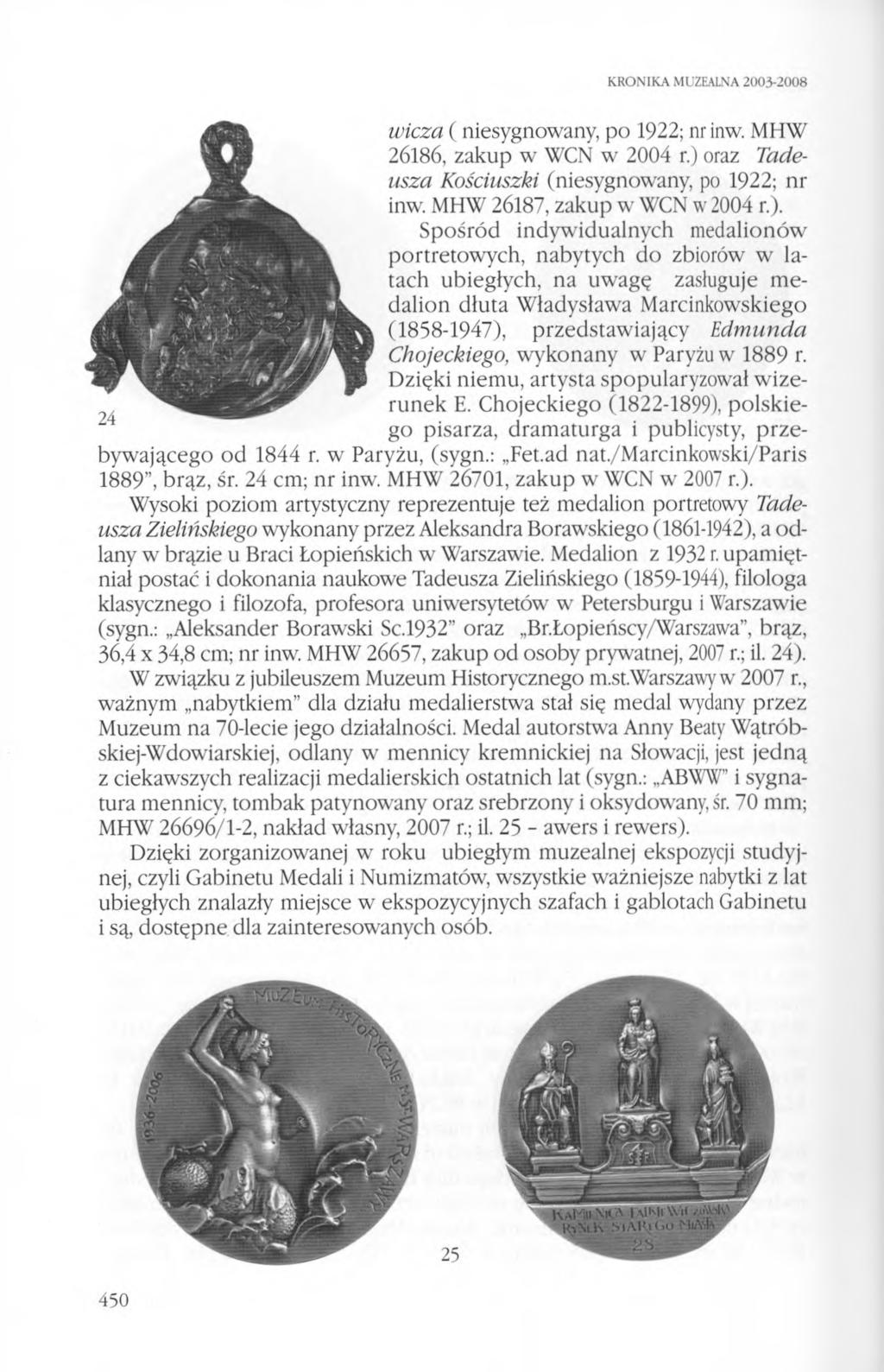 KRONIKA MUZEALNA 2003-2008 wicza ( niesygnowany, po 1922; nr inw. MHW 26186, zakup w WCN w 2004 r.) 