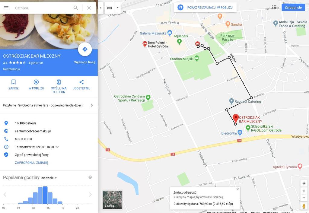 [15/16] Podróże po kraju i świecie za pomocą Mierzenie odległości W mapach Google mamy również możliwość zmierzenia rzeczywistej odległości między wybranymi punktami.