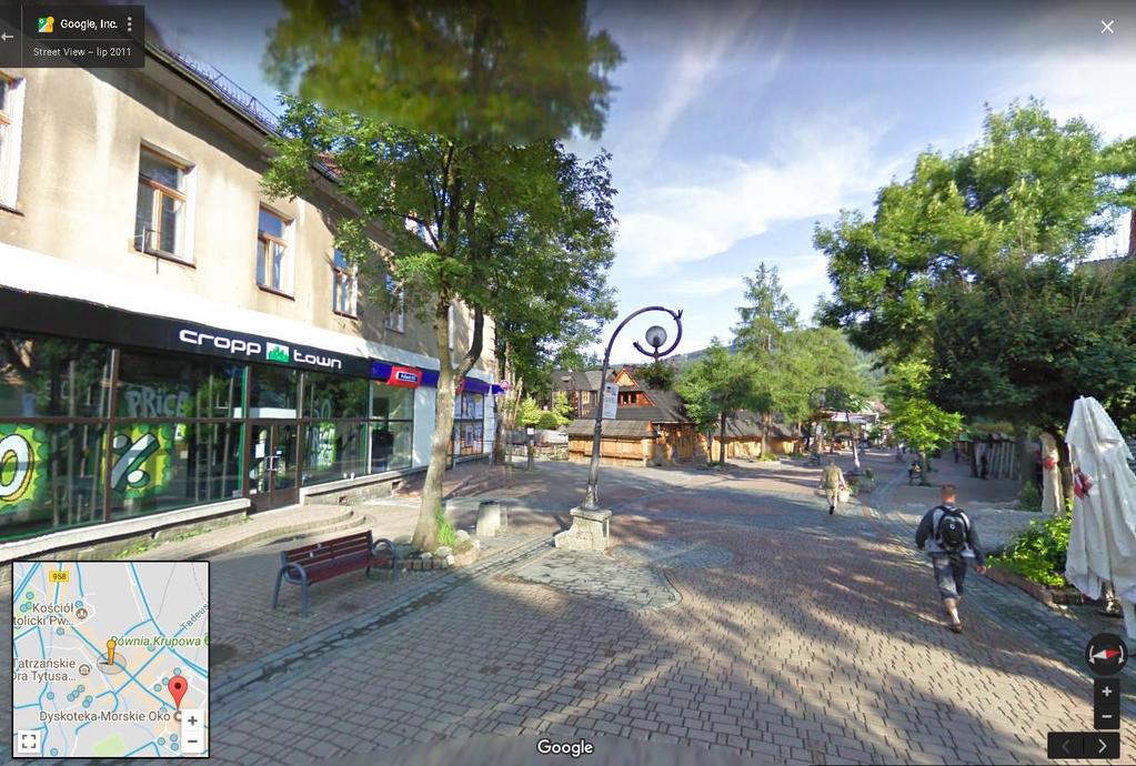 Krupówkach. Zdj. 9. Zmiana ulicy w Zakopanem. Dzięki funkcji Street View możemy oglądać wnętrza niektórych obiektów. Mamy możliwość zwiedzenia np. Kopalni Soli w Wieliczce.