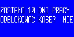 I zatwierdzić klawiszem Kasa wydrukuje raport z informacją na temat czasu pracy urządzenia lub zdjęcia blokady.