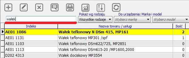 Wyszukiwanie kartoteki magazynowej Aby wyszukać interesującą Cię kartotekę możesz to zrobić po czterech polach: indeks, nazwa, numer katalogowy 1 i 2.