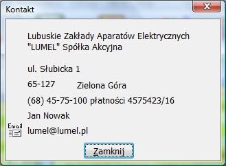 Wyświetli się okienko z podstawowymi informacjami o kontrahencie: Nazwa, adres, numer telefonu, osoba do kontaktu oraz adresem e-mail.