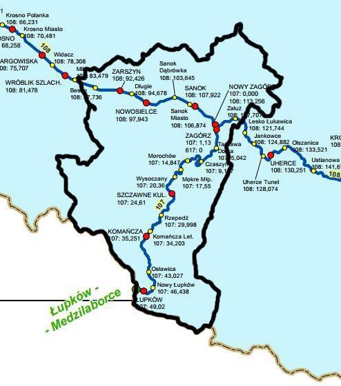 Mapa 3. Sieć kolejowa w Powiecie Sanockim Źródło: PKP Polskie Linie Kolejowe S.A.