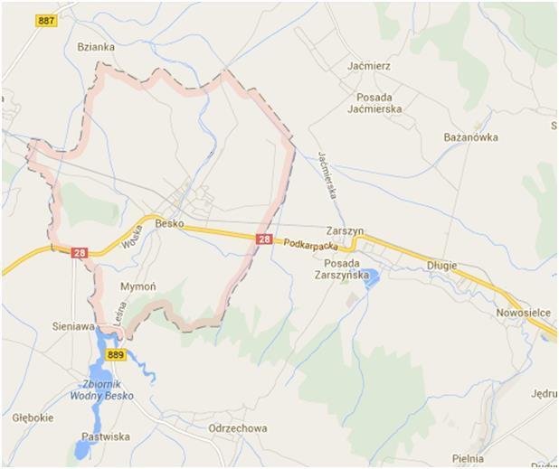 Błonie Dąbrówka Olchowce Posada Śródmieście Wójtostwo Zatorze 3.2 Gmina Besko Poniższa mapa pokazuje położenie gminy na tle Powiatu Sanockiego. Rys.