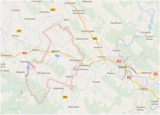 Rys. 14 Gmina Zarszyn Zarszyn to gmina wiejska położona w północno zachodniej części Powiatu Sanockiego. Sąsiaduje z gminami Besko, Brzozów, Bukowsko, Haczów, Rymanów oraz Sanok.