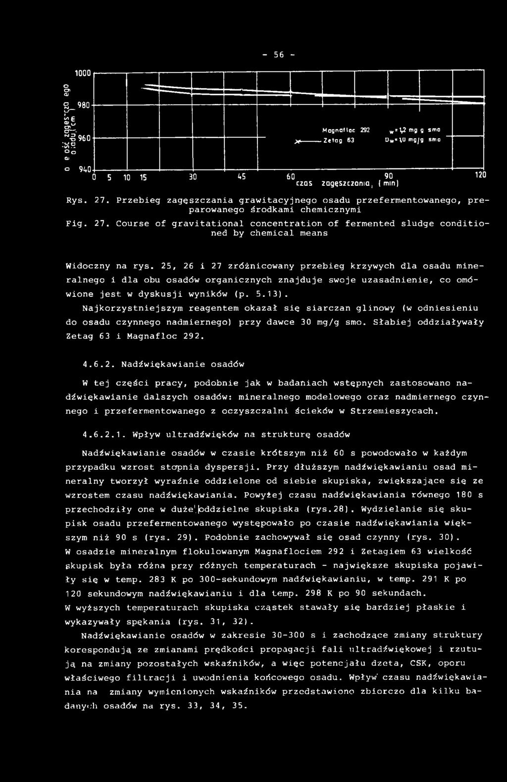 25, 26 i 27 zróżnicowany przebieg krzywych dla osadu mineralnego i dla obu osadów organicznych znajduje swoje uzasadnienie, co omówione jest w dyskusji wyników (p. 5.13).