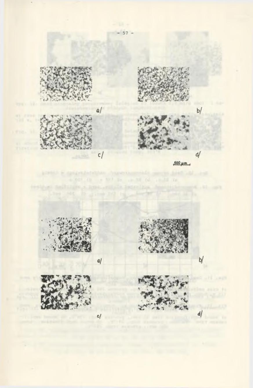 Rys. 28. Osad mineralny niepreparowany, nadźwiekawiany w czasie a) 30 s, b) 90 s, c) 180 s, d) 300 s Fig. 28. Non-conditioned, mineral sludge, sound amplified in times a) 30 sec.