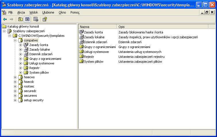 Można je wykorzystywać podczas konfigurowania zasad bezpieczeństwa komputera. Aby było to możliwe, należy stworzyć konsolę zawierającą przystawkę Szablony zabezpieczeń.
