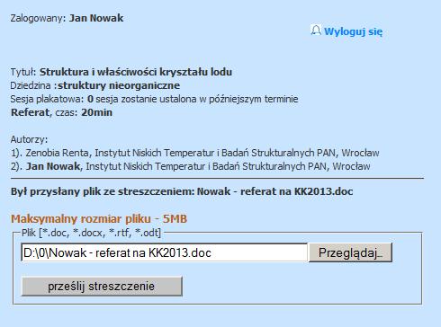 6. Ponownie pojawi się strona taka, jak w p. 3, ale z wpisanymi autorami komunikatu (por. ramka czerwona).