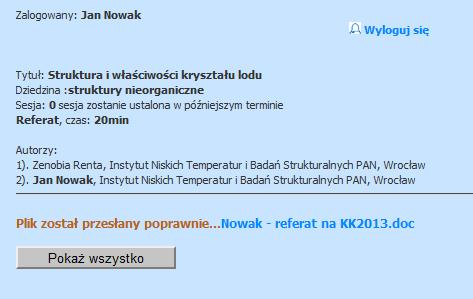 8. Pojawia się informacja a po kliknięciu