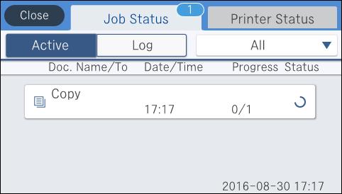 Podstawy korzystania z drukarki Konfiguracja ekranu Job/Status Naciśnij przycisk, żeby wyświetlić menu Job/Status.Można sprawdzić stan drukarki lub zadań.