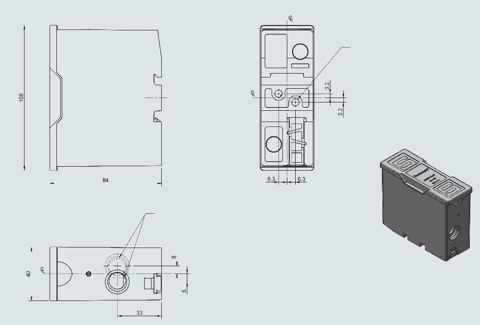 550 V AC, 125 A 125 A, przyłącze od przodu Otwory na dwie śruby mocujące M5