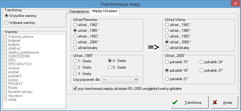 13 Transformacja mapy 6.13.1 Standardowa Użytkownik może dokonać transformacji mapy wraz ze