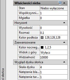 Narzędzia wizualizacji - AutoCAD 2013 PL Zakładka Ogólne W zakładce Ogólne ustawiane są parametry główne, związane z występowaniem oświetlenia pochodzącego od słońca 7 9 8 10 Mamy dostęp do