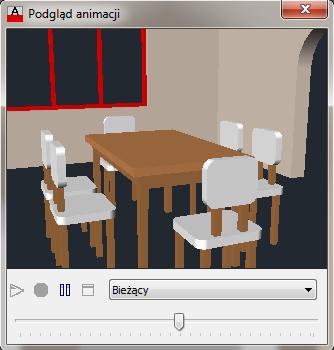 Narzędzia wizualizacji - AutoCAD 2013 PL zastosowania w ramce graficznej, oraz wskaźnik postępu wyświetlania animacji (4), ułatwiający ocenę w którym miejscu animacji się znajdujemy.