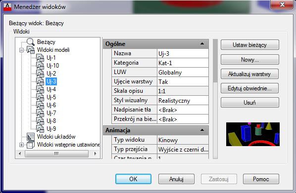 Narzędzia wizualizacji - AutoCAD 2013 PL MOG: Menedżer widoków lub z poziomu wstążki: W3D: Wyświetl > Widoki < Menedżer widoków 25 24 Zarówno ujęcia, jaki i widoki, są zapisane w taki sam sposób (24).