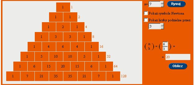 Zadanie 2 Zapisz rozwiązanie Wypisz współczynniki liczbowe (a+b) 0 = (a+b) 1 = (a+b) 2 = (a+b) 3 = Następnie nauczyciel pokazuje planszę z trójkątem Pascala oraz przedstawia symulacje komputerową