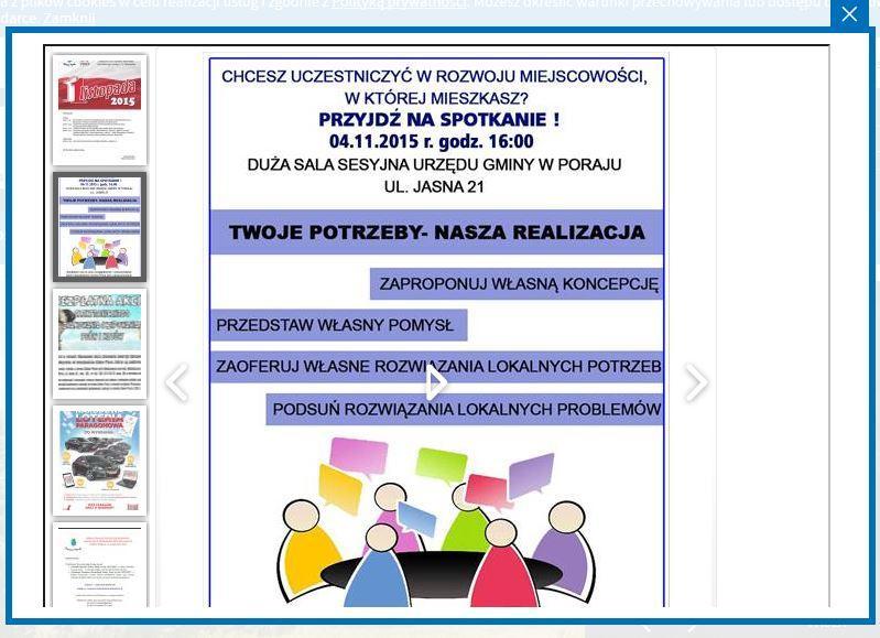 2. Warsztaty strategiczne Spotkania z mieszkańcami Gminy Poraj w sprawie Strategii Rozwoju Gminy odbyły się w następujących terminach:14 październik, 21 październik i 4 listopad 2015 roku w Urzędzie