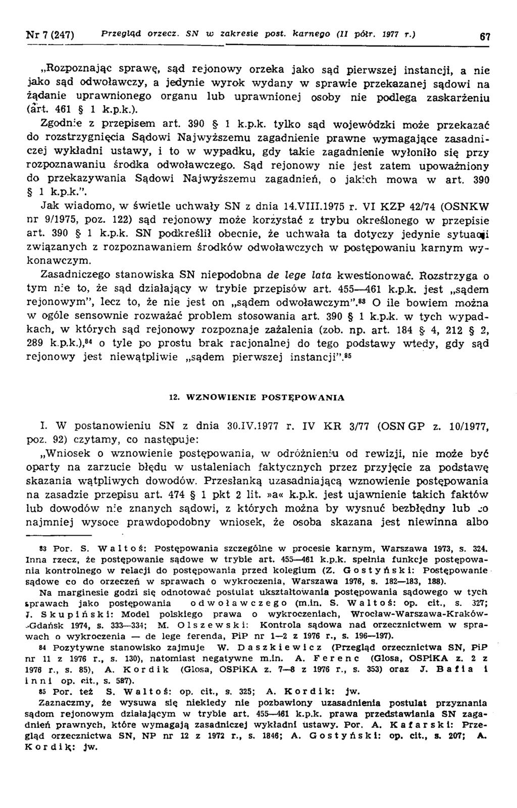 N r 7 (247) Przegląd orzecz. SN w zakresie post. karnego (II półr. 1977 r.
