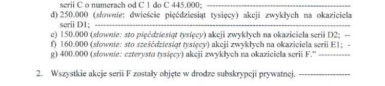 Akcje uczestniczą w dywidendzie na następujących zasadach: Akcje serii D1 uczestniczą w dywidendzie począwszy od zysku za rok obrotowy 2013, Akcje serii D2 uczestniczą w dywidendzie począwszy od