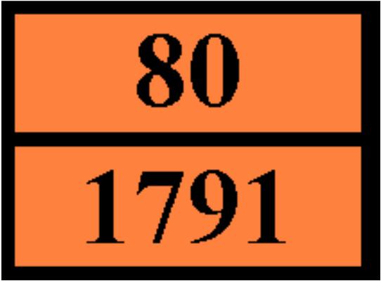 Numer identyfikacyjny(rozpoznawczy) zagrożenia 80 Pomarańczowe tablice Kod ograniczeń przewozu przez tunel (ADR) Kod postępowania awaryjnego 2X E Transport morski Przepisy specjalne(szczególne)