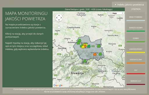 Przykładowa mapa z serwisu WIOŚ prezentująca zanieczyszczenie powietrza Choć sposób przedstawiania aktualnej jakości powietrza za pomocą kolorowej skali jest bardzo wygodnym rozwiązaniem, wątpliwości