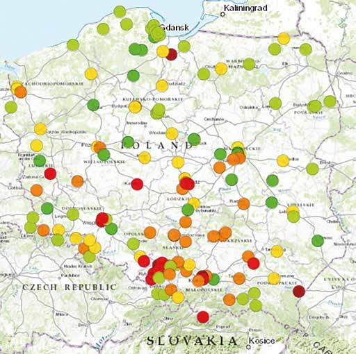 Przykładowa mapa obrazująca zanieczyszczenie powietrza na