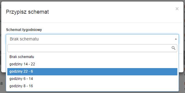 SATEL ACCO-WEB 67 2. Wyświetli się lista wszystkich zdefiniowanych tygodniowych schematów obecności. Wybierz jeden ze schematów i zatwierdź klikając na. 3.