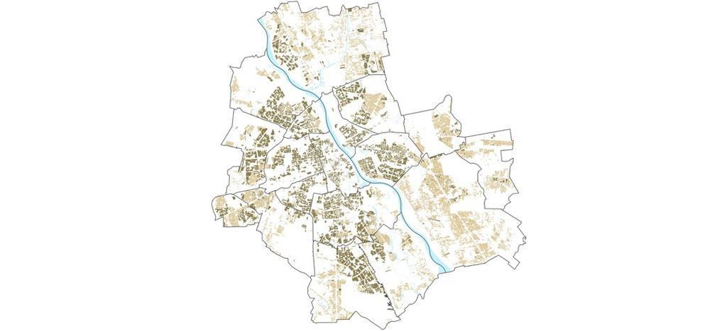Nowa mapa użytkowania terenów - nowa szczegółowość analiz do aktualizacji Tereny mieszkaniowe stanowią około 20,5% powierzchni Warszawy (105 km 2 ): 54% - zabudowa jednorodzinna (12,5% liczby