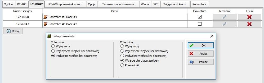 Konfiguracja kontrolera - Setup terminali I1 - I2O Funkcje terminali I1 i I2O należy skonfigurować w setup kontrolera KT-1 lub KT-400. Terminale różnią się funkcjonalnie.