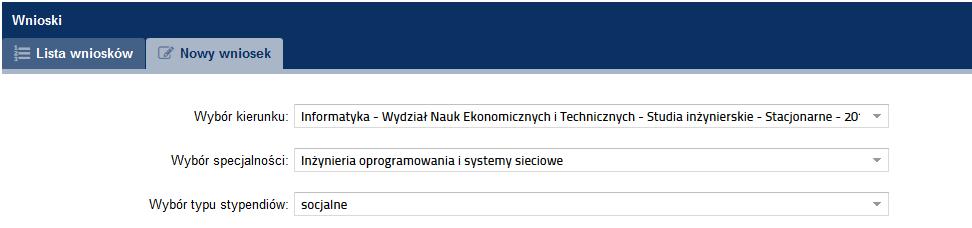 pomoc materialną, który wybieramy w pozycji Wybór typu stypendium wyświetlą