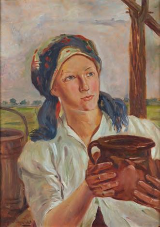 9 Wincenty Wodzinowski (1866-1940) Dziewczyna z dzbanem olej/tektura, 67 x 47 cm sygnowany l.d.: 'W.