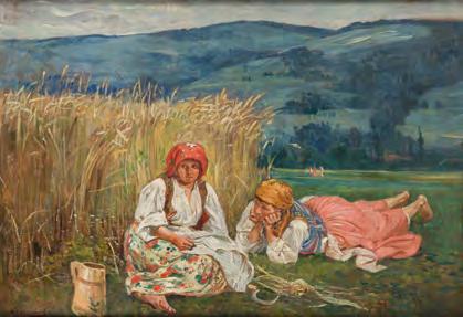 12 Wincenty Wodzinowski (1866-1940) Odpoczynek w czasie żniw olej/tektura, 63,5 x 92 cm sygnowany l.d.: 'W.