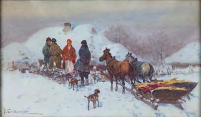 32 Adam Setkowicz (1879-1945) Zimową porą olej/płótno naklejone na tekturę, 23,8 x 40 cm (w