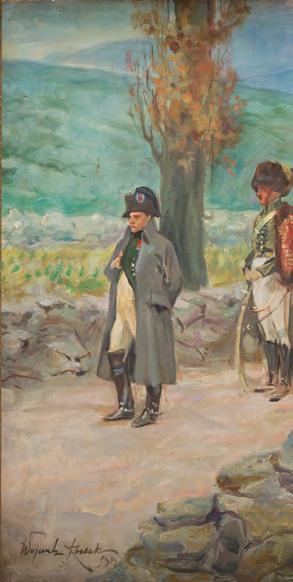 35 Wojciech Kossak (1856-1942) Napoleon pod Somosierrą, 1937 r. olej/płótno, 70 x 120 cm sygnowany i datowany l.d.: 'Wojciech Kossak 1937' na odwrociu lakowa pieczęć z herbem LITERATURA: - porównaj: K.