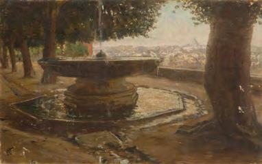 107 Felix Possart (1837-1928) Fontanna na Monte Pincio w Rzymie olej/tektura, 36 x 57 cm sygnowany monogramem l.