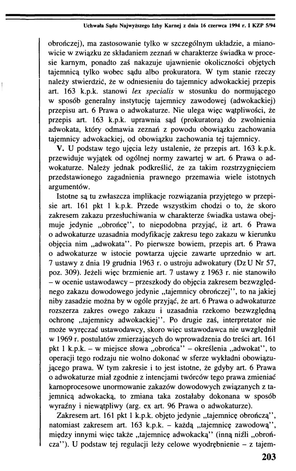 Uchwała Sądu Najwyższego Izby Karnej z dnia 16 czerwca 1994 r.