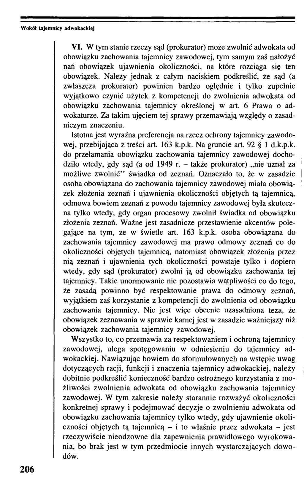 Wokół tajemnicy adwokackiej 206 VI.