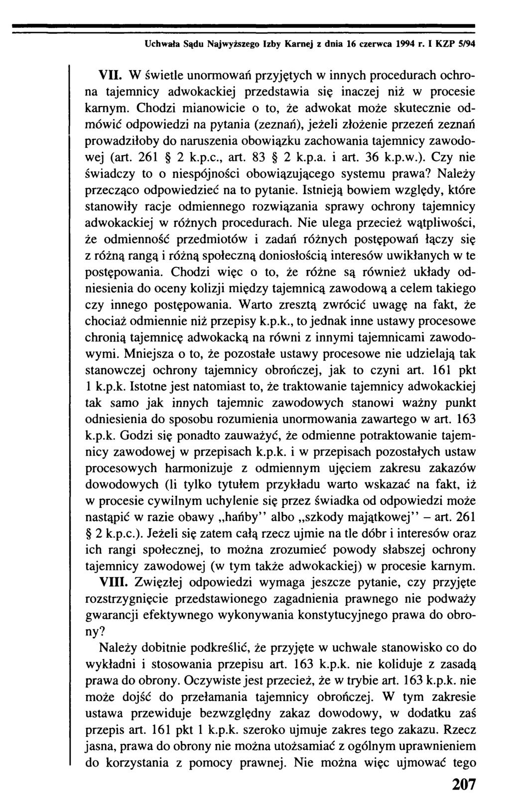 Uchwała Sądu Najwyższego Izby Karnej z dnia 16 czerwca 1994 r. I KZP 5/94 VII.