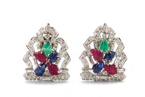 74 Podwójna brosza-klipsy w typie Cartier Europa Zachodnia, 2 poł. XX w. białe złoto pr. 0,750, diamenty w różnych szlifach ł.