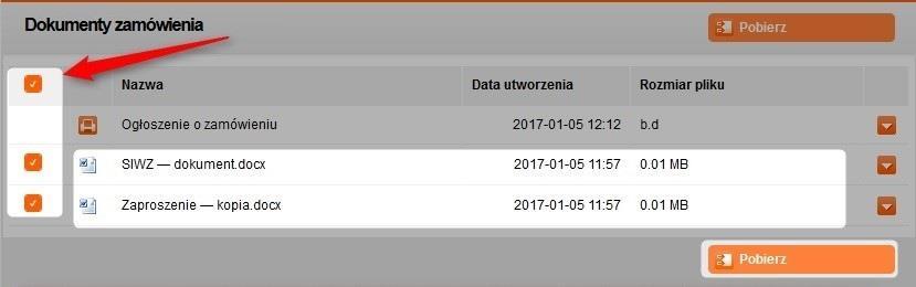 33), akcja ta spowoduje zaznaczenie wszystkich checkboxów przy dostępnych dokumentach.