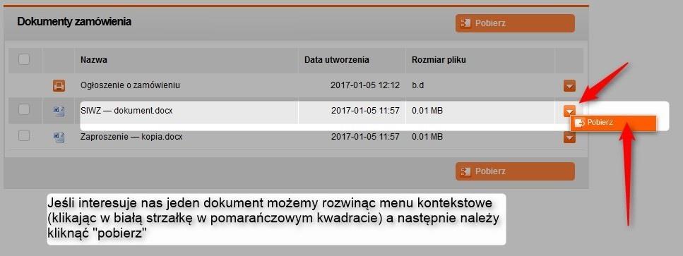 Rysunek 37 Jak należy pobierać załączniki 2/2 Na rysunku 38 widzimy w jaki