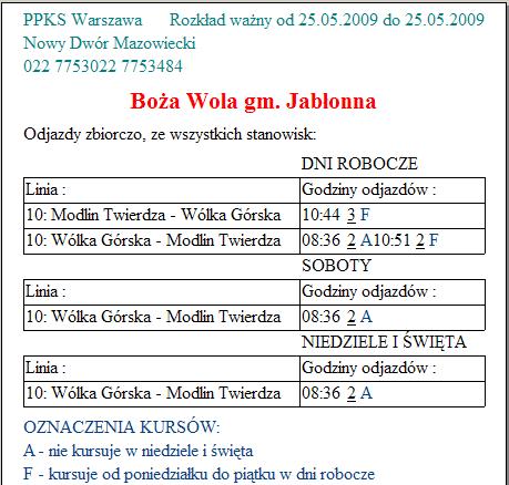 Str.26/55 Rys. 33 Tabliczka miejska typu 1 z czasami odjazdu według rodzajów dni w wierszach.