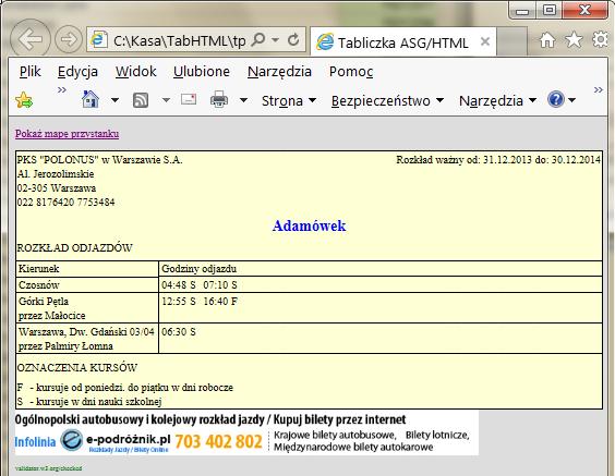 Str.45/55 Przy zapisie tabliczki jako strony internetowej poleceniem menu Tabliczka - Zapisz do zbioru w formacie HTML gdy włączona jest opcja pokaż zbiór HTML po zapisie pokazywany jest rzeczywisty