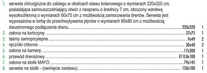 Czy Zamawiający dopuści zestaw do operacji artroskopii stawu kolanowego skład: Obłożenie chirurgiczne wykonane z laminatu dwuwarstwowego (włóknina hydrofilowa PP typu