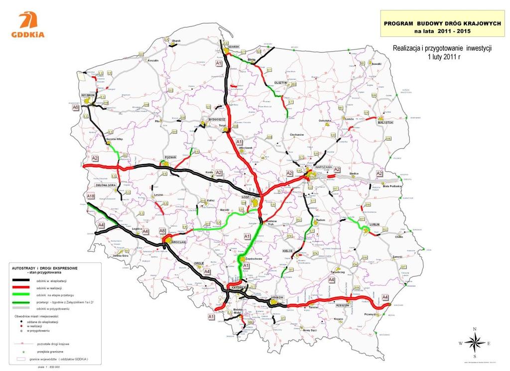 RYNEK BUDOWNICTWA DROGOWEGO Wieloletni program budowy dróg krajowych na lata 2011-2015 zakłada, że do końca roku 2013 zrealizowane będą poniższe zadania: Stworzenie sieci autostrad o łącznej długości