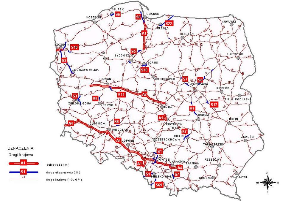 Rysunek 22: Sieć dróg krajowych