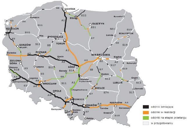 Rysunek 24: Program przebudowy dróg krajowych 2011-2015 (stan na 15 listopada 2010 roku) źródło: Ministerstwo Infrastruktury Nie bez znaczenie pozostaje fakt organizacji Mistrzostw Europy w Piłce