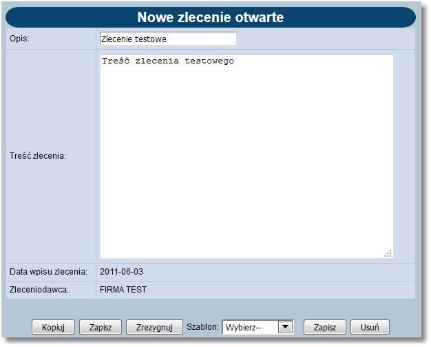 Rozdział 11 Zlecenia otwarte [Zapisz] - zapisanie zlecenia otwartego jako szablonu, po podaniu nazwy szablonu i zatwierdzeniu przyciskiem [OK]. [Usuń] - wykasowanie wybranego szablonu. 11.4.