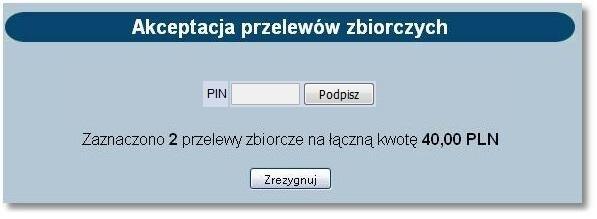 Rozdział 12 Przelewy zbiorcze Uwaga: Akcja [Akceptuj razem] nie będzie dostępna dla użytkowników posiadających przypisaną metodę autoryzacji w postaci Tokena VASCO oraz aplikacji